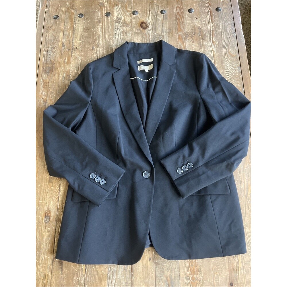 Talbots Light Weight Wool Blend Black One Button Blazer Jacket Sz 14 New